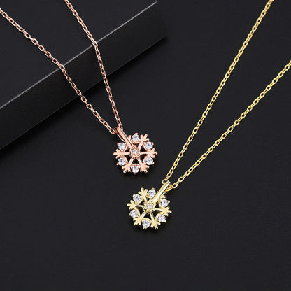 Pure Silver Rotating Snowflake Women's Light Luxury Niche Design Necklace